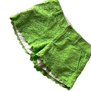 Lilly Pulitzer Womens Eyelet Walsh Green Preppy Cotton Shorts Size 00